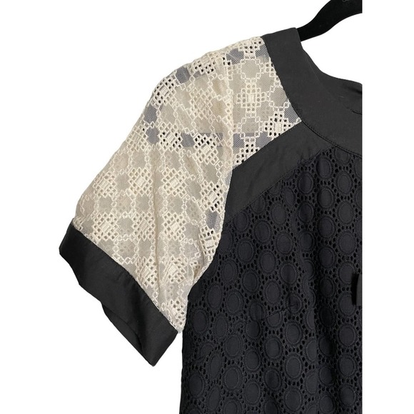 Girls from Savoy by Anthropologie Molina Eyelet Shift Dress Size S Cream/Black - Picture 5 of 7